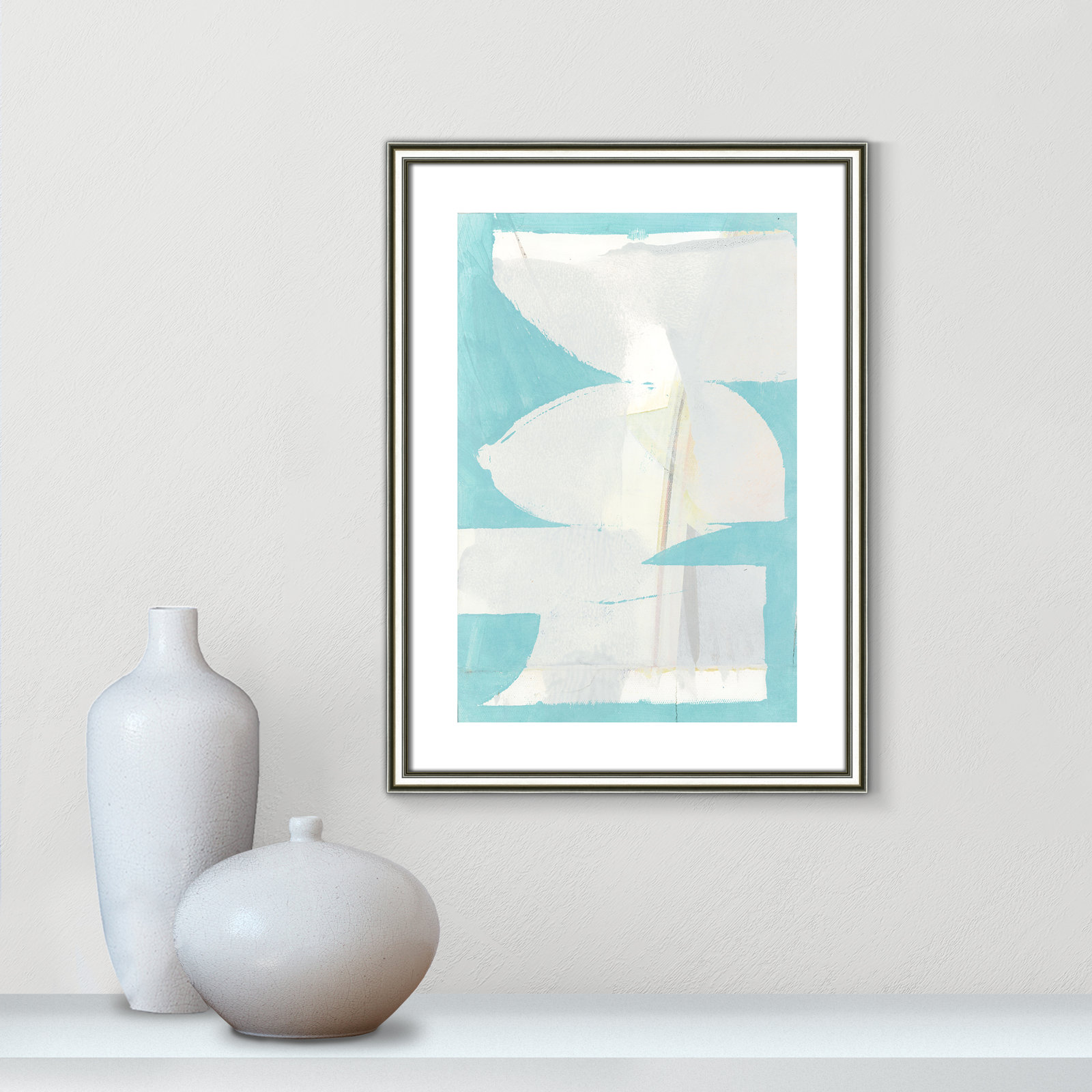 Nara "Carve I" Painting, 24.25" H x 18.25" W x 0.88" D, Silver Framed Paper
