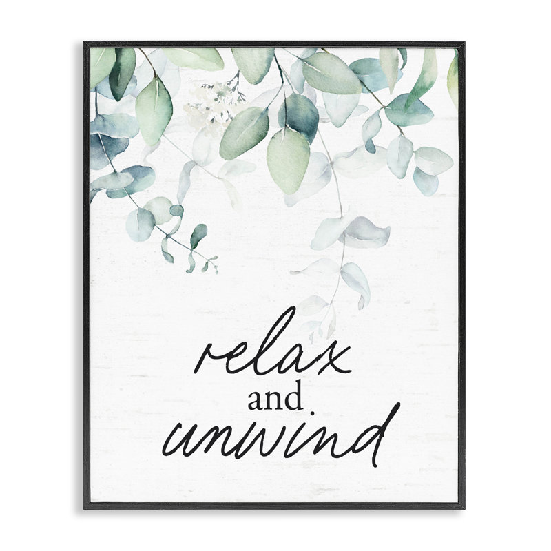 «Relax And Relax», feuilles d'herbes giclées encadrées, design par lettres et doublure, Giclée encadrée noir minuit