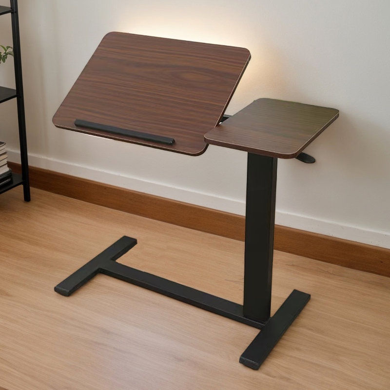Support pour ordinateur portable - Bureau de chevet mobile avec fonction d'inclinaison et de hauteur réglable, finition noyer, table roulante pliante avec plateau sécuritaire pour repas, compagnon idéal