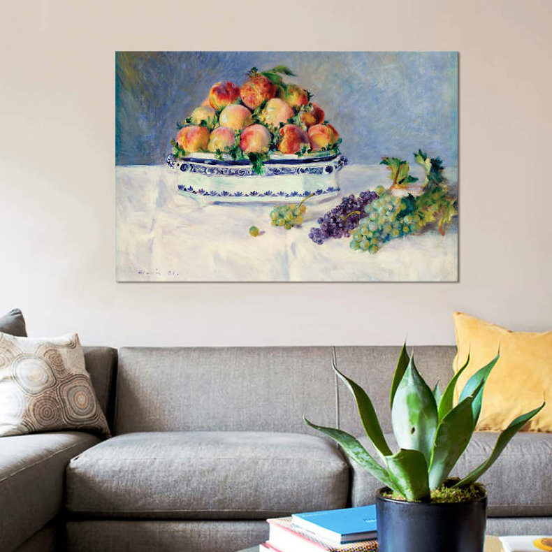 «Still Life With Peaches And Grapes» par Pierre-Auguste Renoir - Impression sur toile tendue sur châssis, Toile tendue