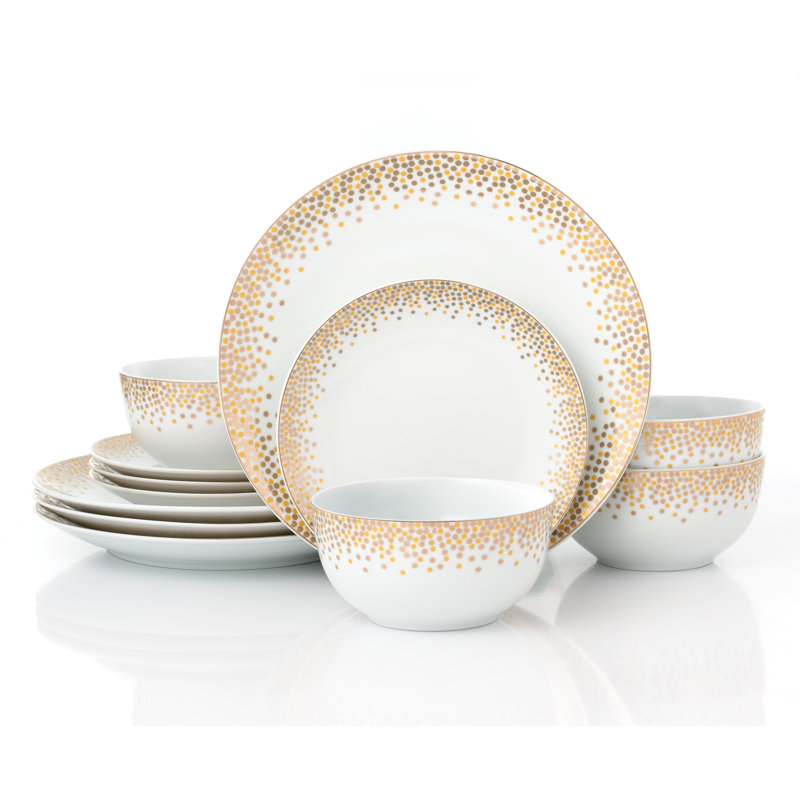 Waterside 12pc Gold Sparkle Porcelain Dinner Set