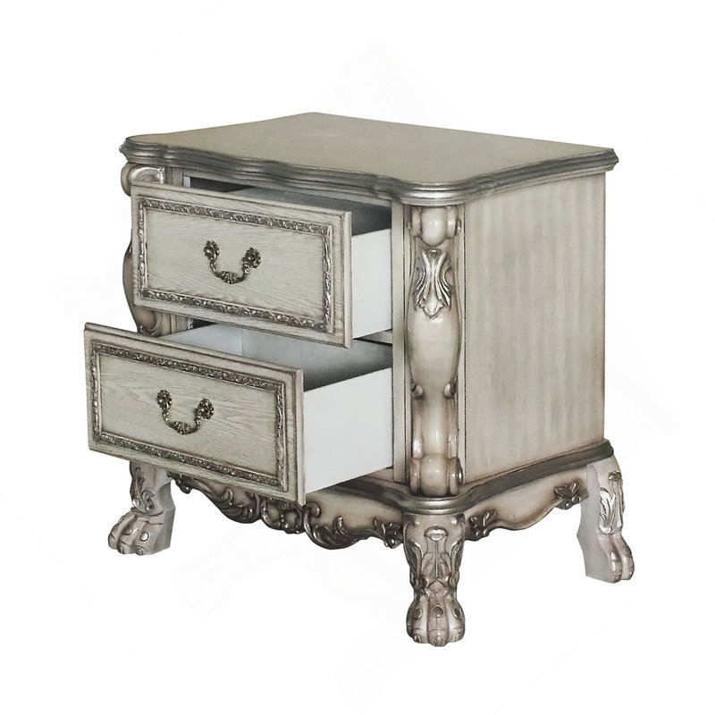 Table de chevet traditionnelle et élégante à deux tiroirs d'inspiration rétro pour une chambre à coucher luxueuse et intemporelle