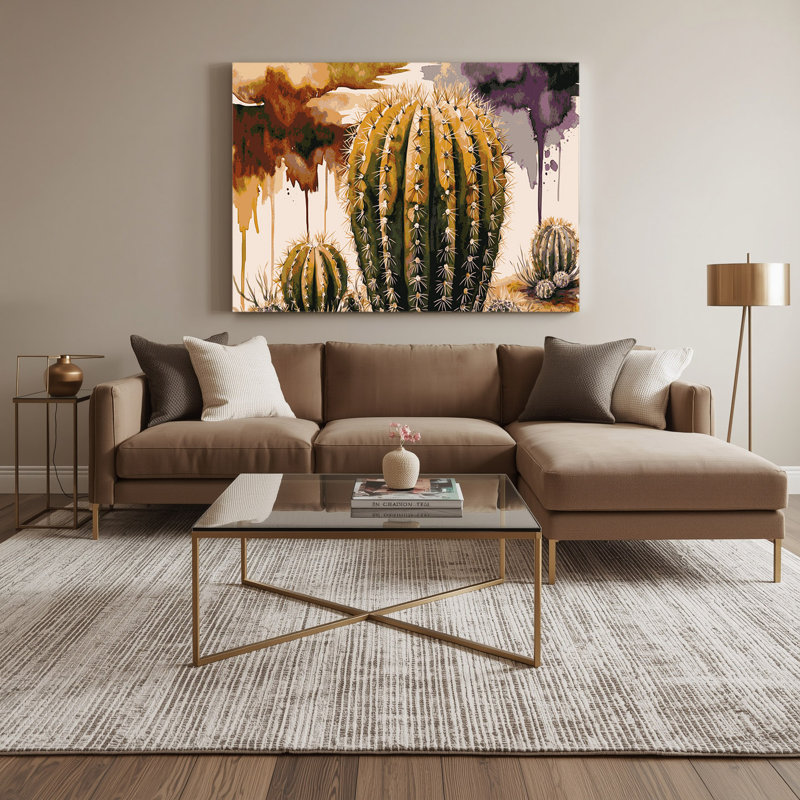«Southwestern Plants Barrel Cactus 152», art mural sur toile brune, H 11 po x l 14 po