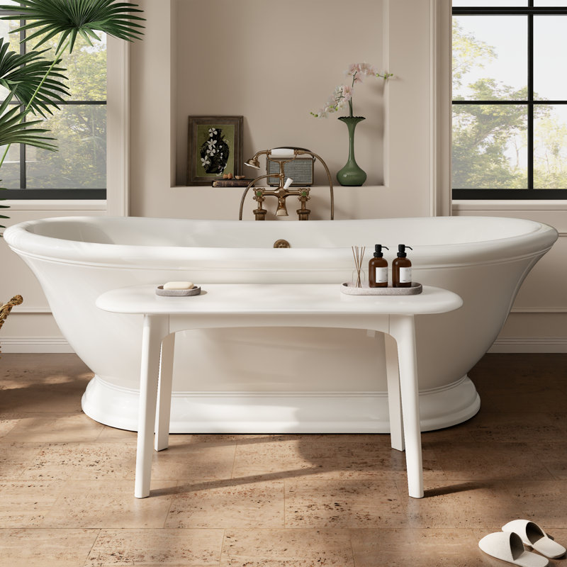 Bancs minimalistes en bois massif avec un design incurvé pour le hall d'entrée et le salon, 39.4'' W, Blanc