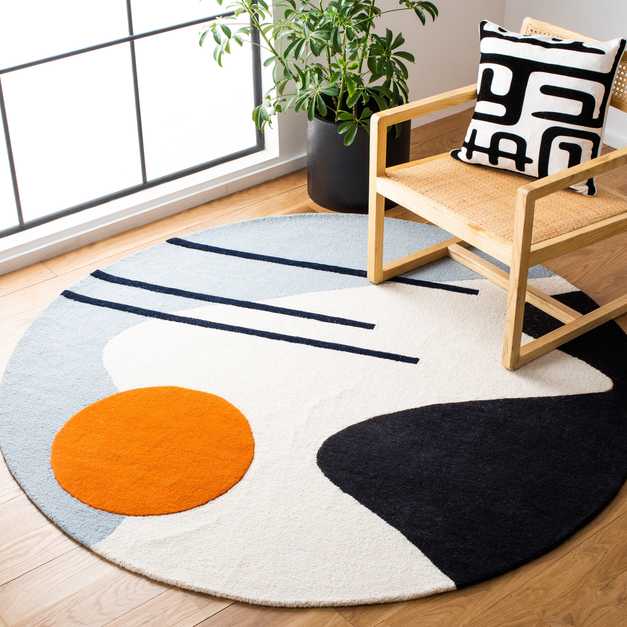 Felipe Wool Ivory / Blue Rug, Round 10'