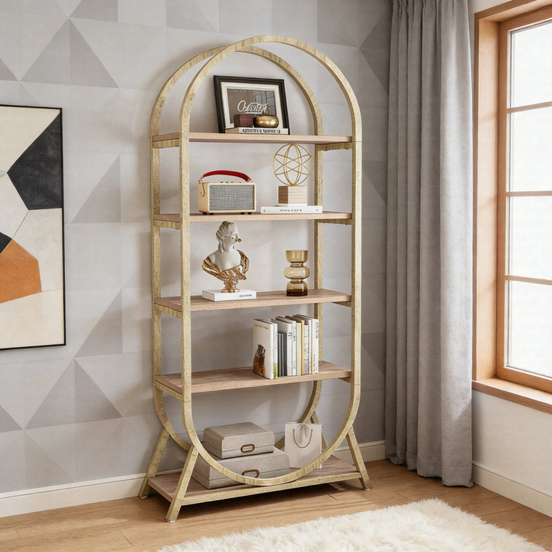 70.8" Arched 5-Tier Bookshelf, Narrow Freestanding Open Bookcase Display Rack