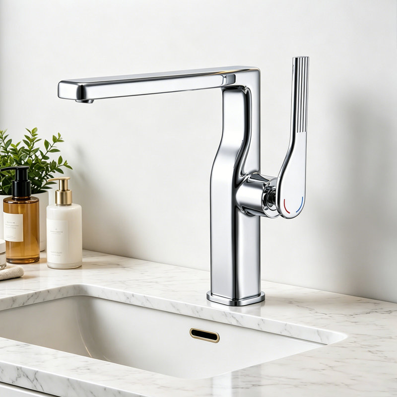 Robinet de salle de bain monocorps et monocommande, Chrome chrome