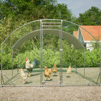 Metal Chicken Run With Roof, Waterproof & , Spacious For Animals, Galvanized Steel Frame Large Run, Walk-in Outdoor Cage Cover, 1" Tube, Lockable Access