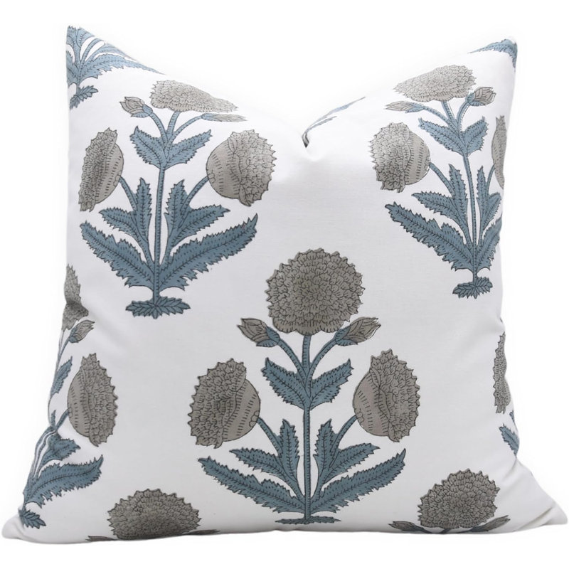 Coussin décoratif fait à la main avec imprimé de blocs pour canapé et lit style campagnard, H 14 po x l 20 po