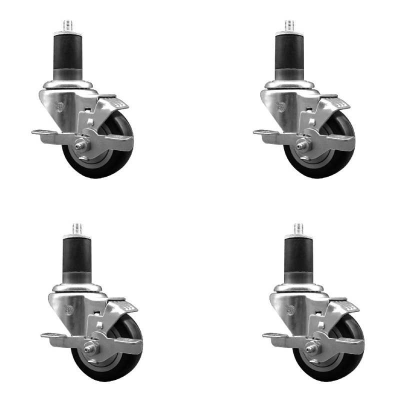 Ensemble de roulettes extensibles en polyuréthane pivotant de 3 po à 1 5/8 po avec frein SCC, Noir