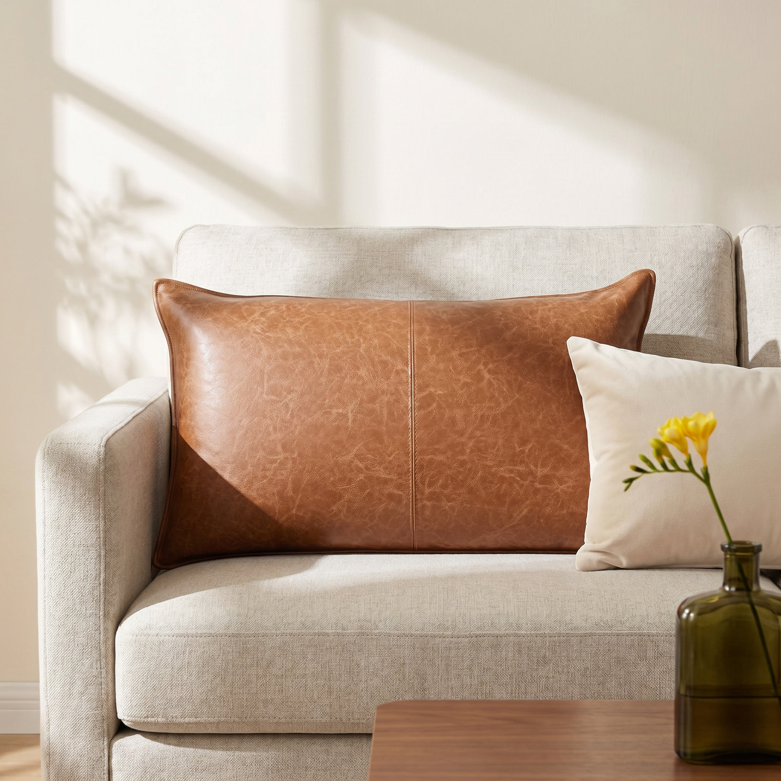 Cutler Leather Accent Pillow, Chestnut Brown, 14" x 26", Rectangular