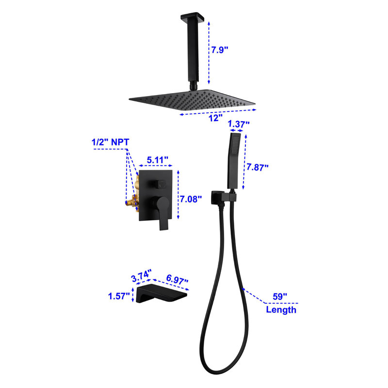 All-In-One Kit with Rough in-Valve, Matte Black
