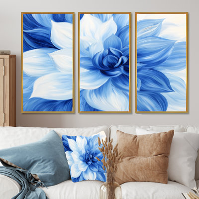 Velours bleu fleurs de cactus I - ensemble d'art mural floral cactus