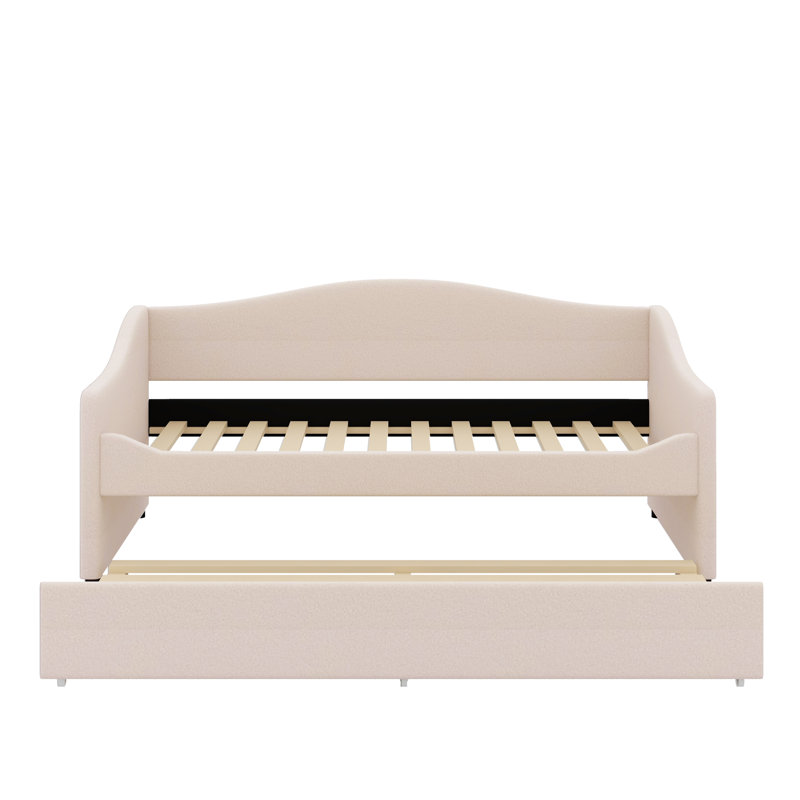 Twin Size Upholstered Daybed With Light And Trundle, Beige
