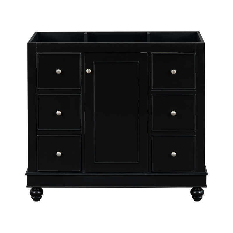 Armoire de salle de bain noire 36 po, meuble-lavabo 4 portes 1 tiroir
