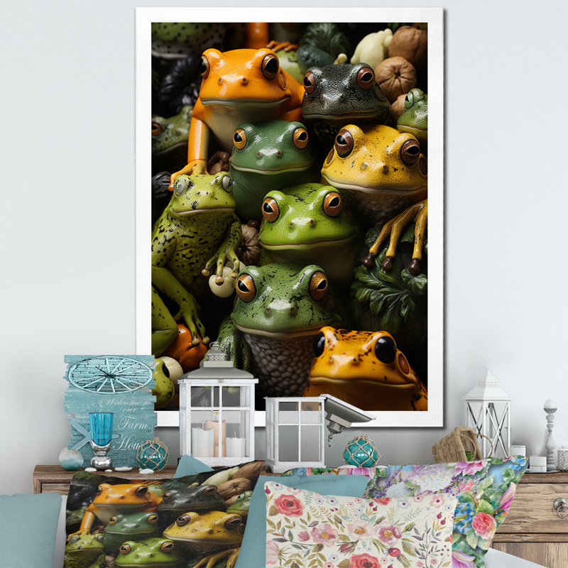 Toads Family, reproduction d'art sur toile, H 32 po x l 16 po x P 1 po, Cadre blanc