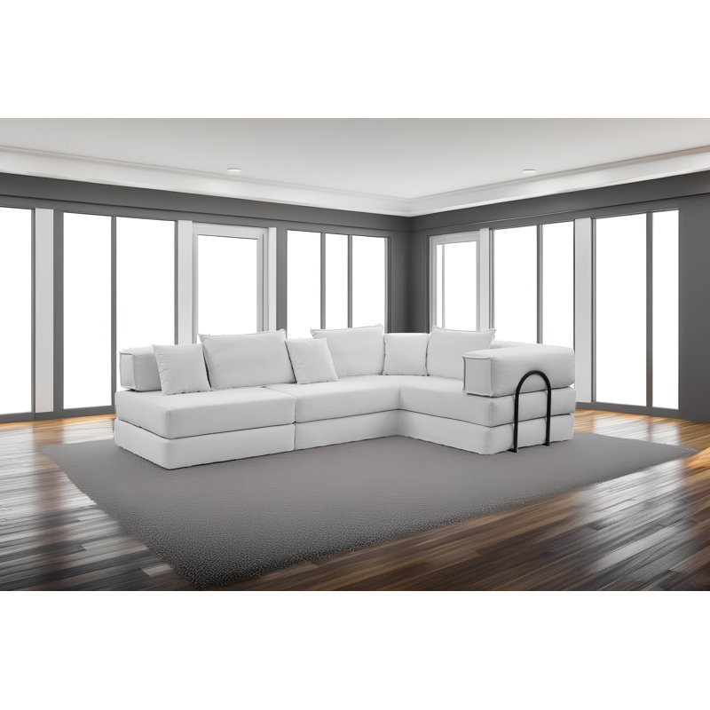 Canapé modulaire surdimensionné en forme de L de Boneless de 118 po avec 6 coussins pour le salon, Blanc