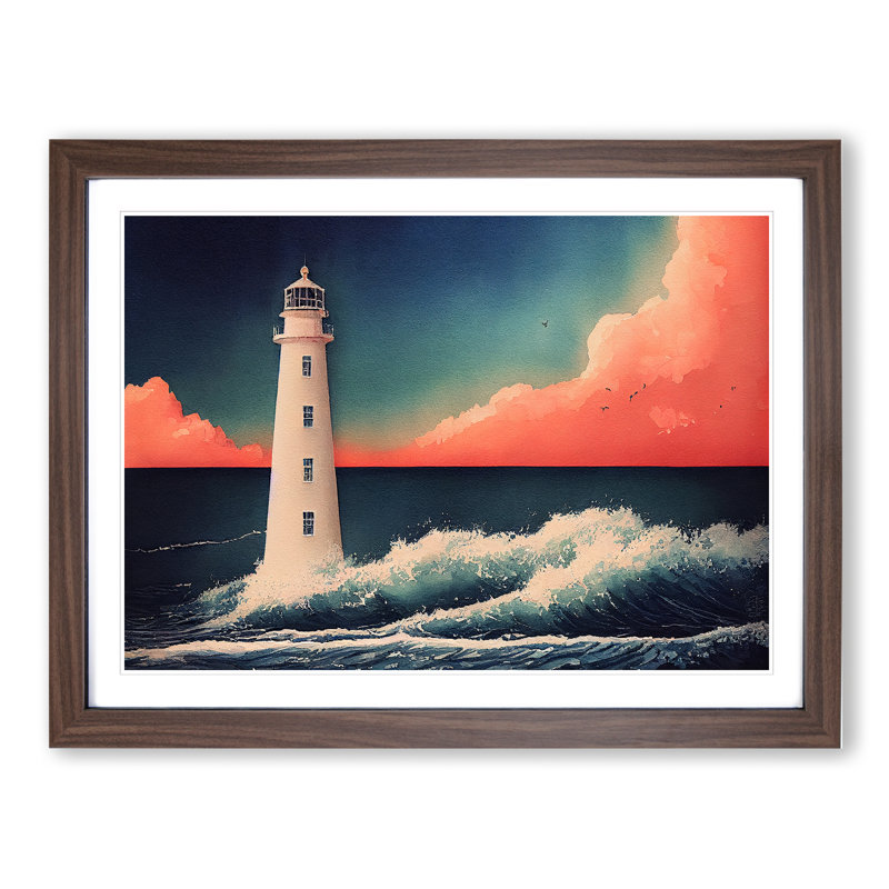 Lighthouse In Watercolour Vol.3 1 Piece Single Picture Frame Wall Art, 34cm H x 46cm W, Brown