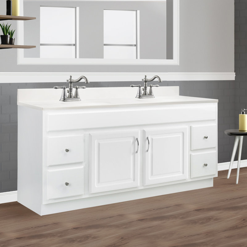 Meuble-lavabo de 61 po avec plateau en marbre de culture Concord, assemblé, blanc