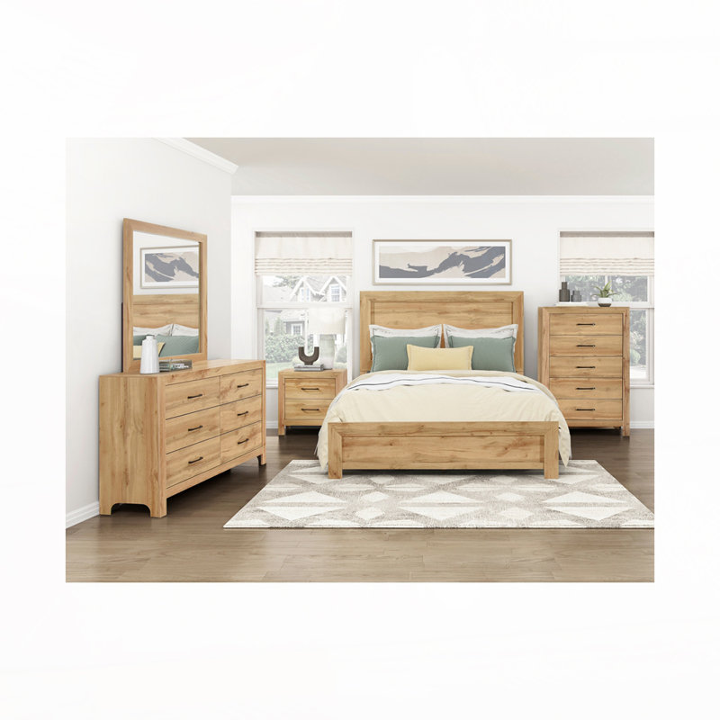 Rustic Wooden Panel Bed, Queen