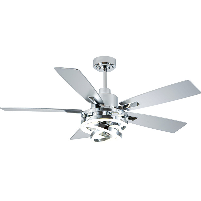 Eustolio 52'' DIY Shade Chrome Modern Ceiling Fan with Light and Remote, Reversible DC Motor Dimmable Fandelier, Chrome