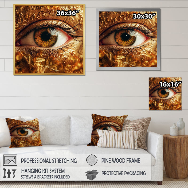 Golden Eye - décoration murale tendance, H 36 po x l 36 po x P 1,5 po, Cadre photo doré simple