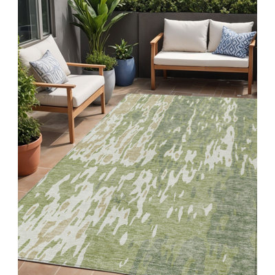 Tapis d'extérieur lavable abstrait 5 pi x 8 pi sauge et ivoire