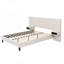 Grand lit plateforme tapissier en velours de luxe avec tête de lit, 2 tables de chevet, beige, sans sommier, option d'assemblage rapide-1535694274
