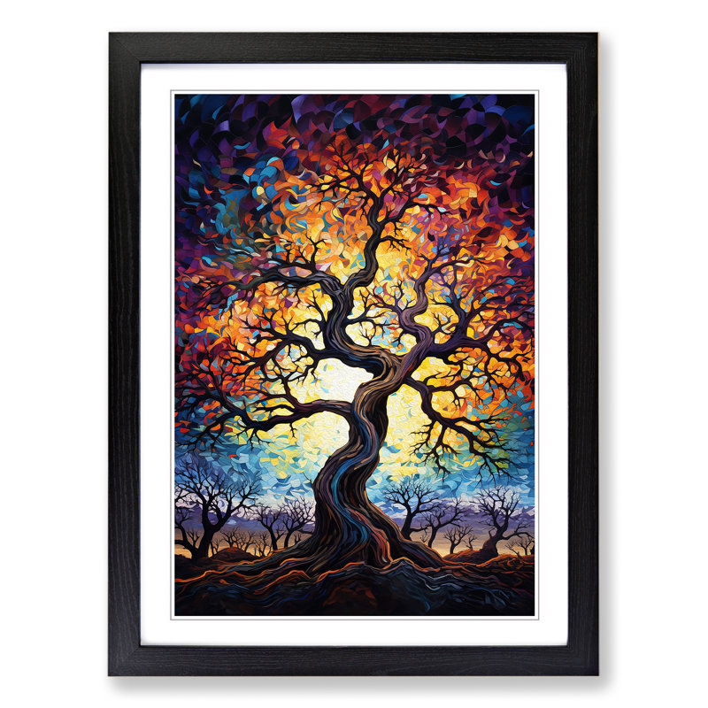 Oak Tree Expressionism No.2 - Single Picture Frame Print on Wood, Black , 34cm H x 25cm W x 2cm D