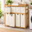 Panier à linge et tablette de rangement en bambou avec panier à linge à 4 compartiments-128582361-135511942