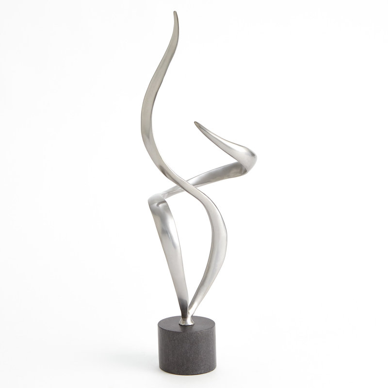 Swirl Antique Nickel Iron Sculpture with Black Marble Base