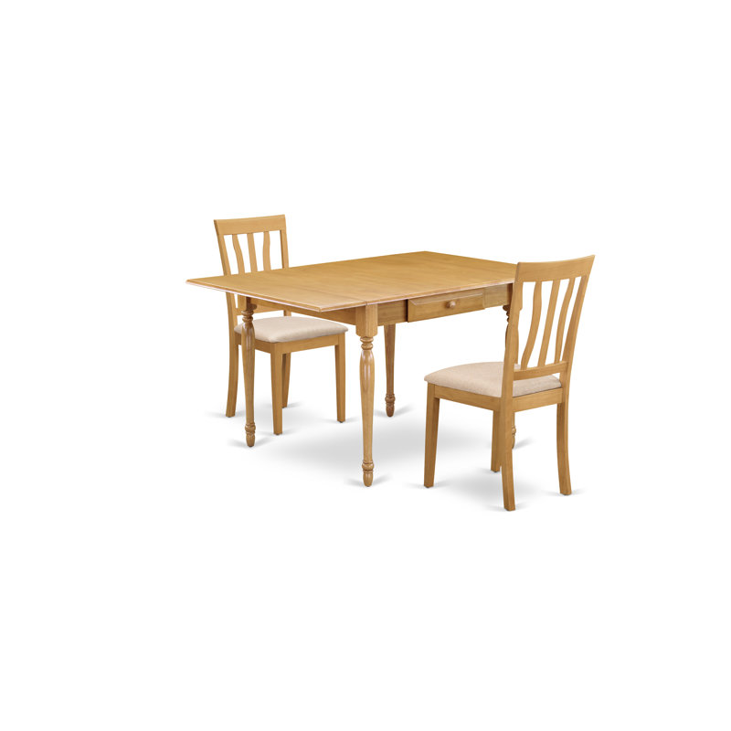 3 Piece Dining Room Table Set Contains a Rectangle Kitchen Table with Dropleaf and 2 Linen Fabric Dining Chairs, Oak