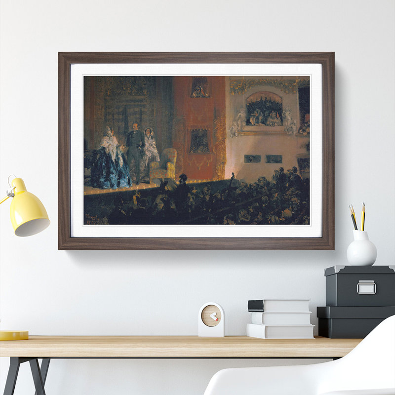 Theatre of Gymnase by Adolph Menzel - Picture Frame Painting, 36cm H x 48cm W x 2cm D, Walnut