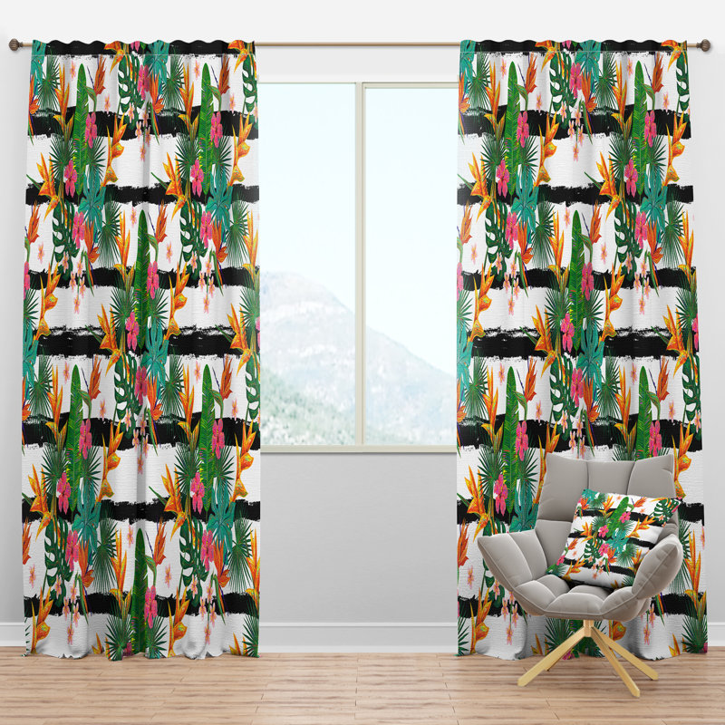 Panneau de rideau simple semi-diaphane avec passe-tringle Mid-Century Tropical, l 52 po x L 108 po