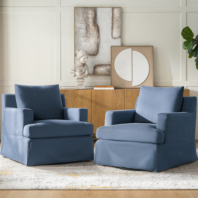 Isadoro 33" Wide Farmhouse Slipcovered Swivel Rocking Armchair With Down Blend Fill