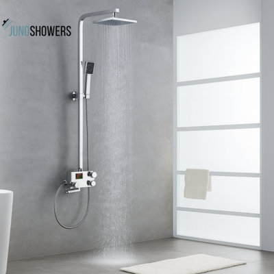 Juno Digital Display Brass Body Rain Shower Head With Handheld Shower