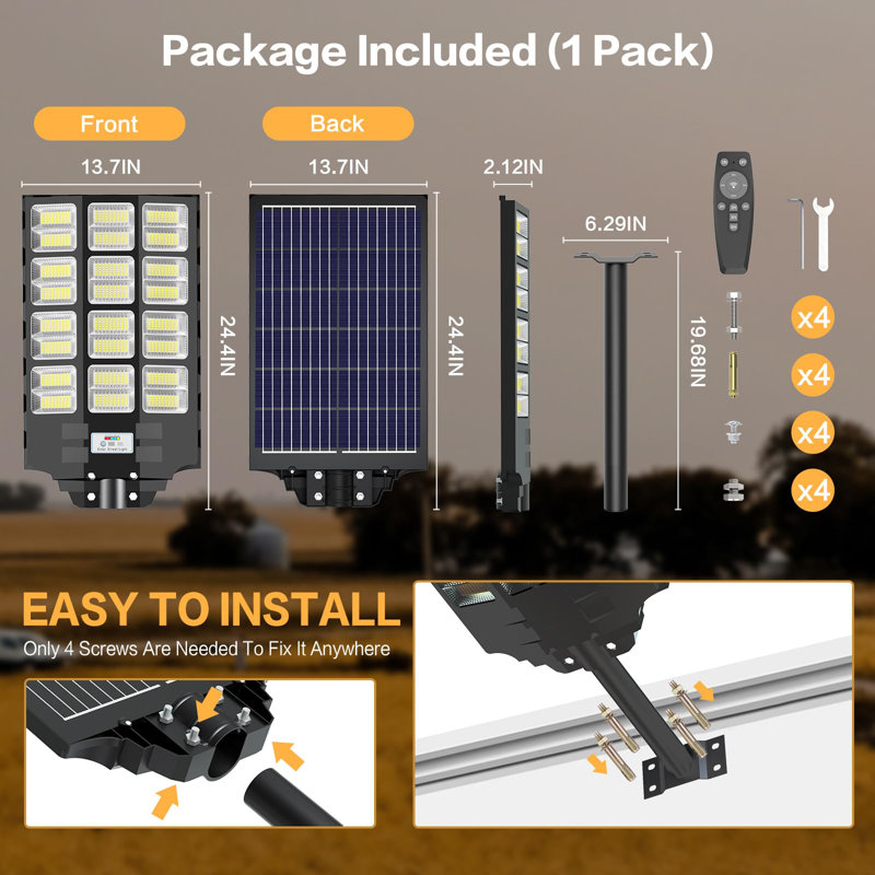 Home Outdoor Led Street Light (set Of 2) With Solar Panels Dusk To Dawn With Motion Sensor 3600w 300000 Lumens Ip66 Waterproof For Parking Lots Backyard