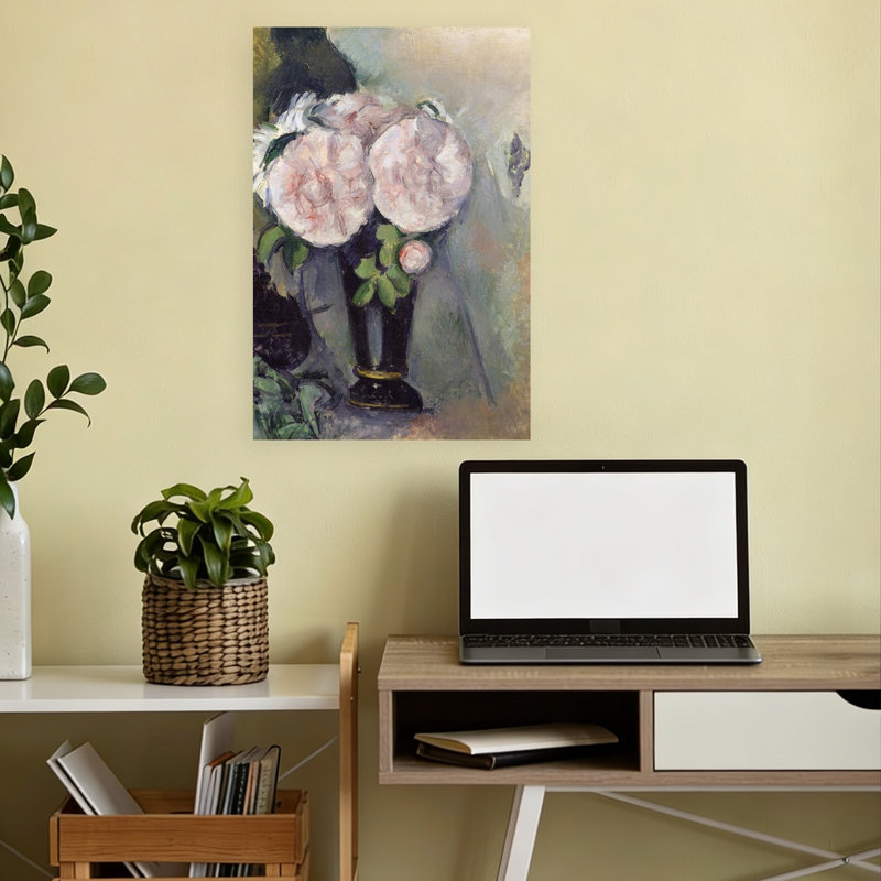 Fleurs dans un vase bleu, vers 1886. Estampe d'art mural abstraite et contemporaine., H 18 po x l 12 po