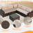 6-Piece Patio Sectional Sofa Set W/ Coffee Table & Plush Cushions - All-Weather Rattan Furniture For Porch, Garden, Backyard (Blue)-417801415