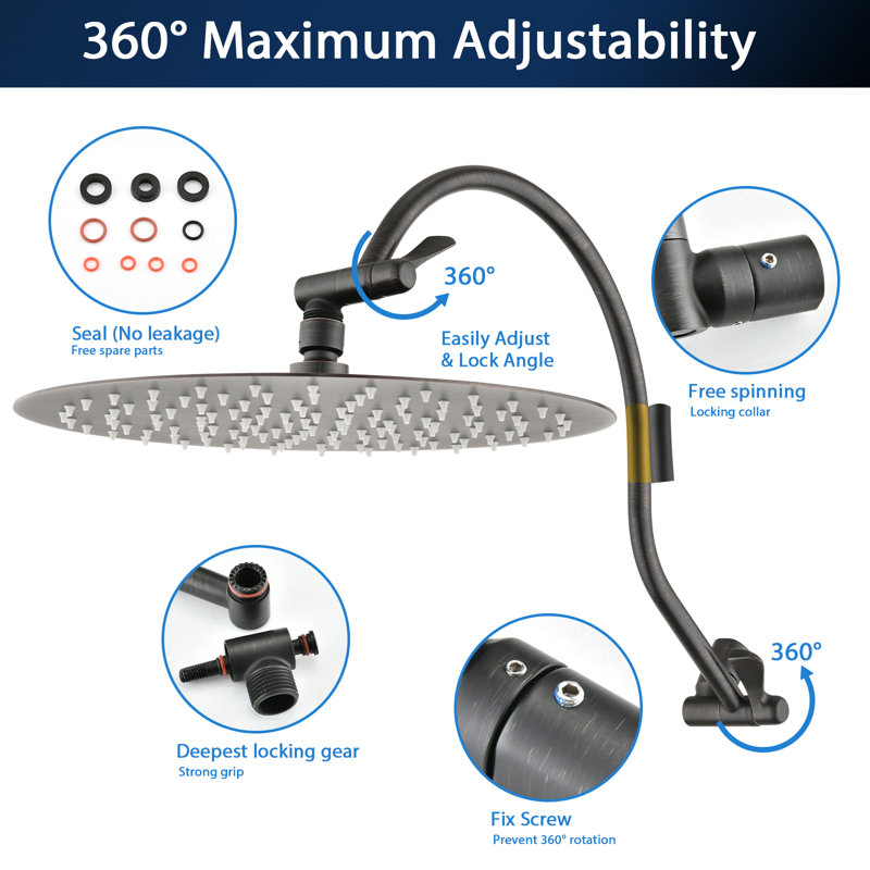 Pomme de douche à pluie 10 po avec bras d'extension réglable 12 po, Bronze frotté à l'huile
