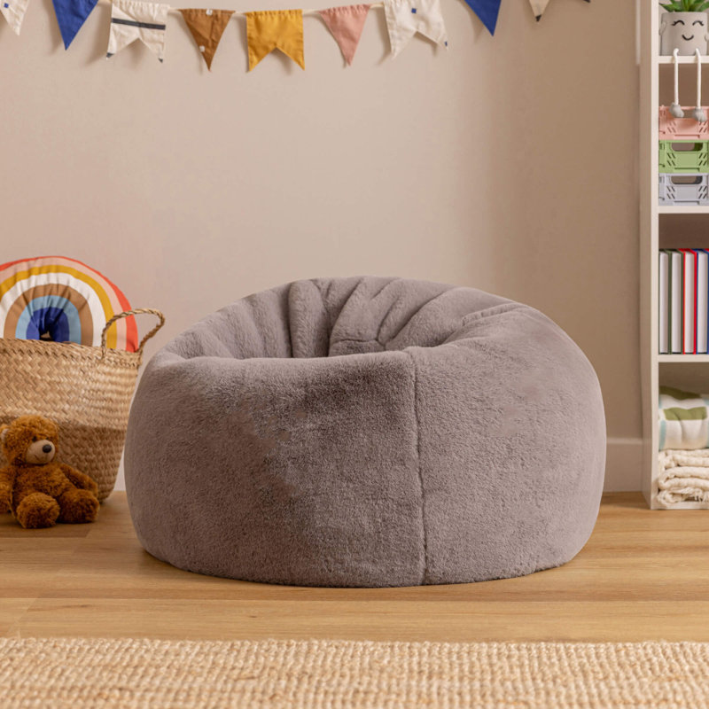 Bean Bag Bazaar Kids Classic Luxury Faux Fur Bean Bag, Grey