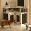 Grand meuble de cage d'angle pour 2 chiens avec 2 tiroirs, cage de cage en forme de L avec paravent, cage de chien robuste pour l'intérieur, cage pour chien d'angle