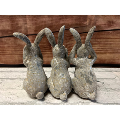 Resin Distressed Gray 3 Bunnies Figure