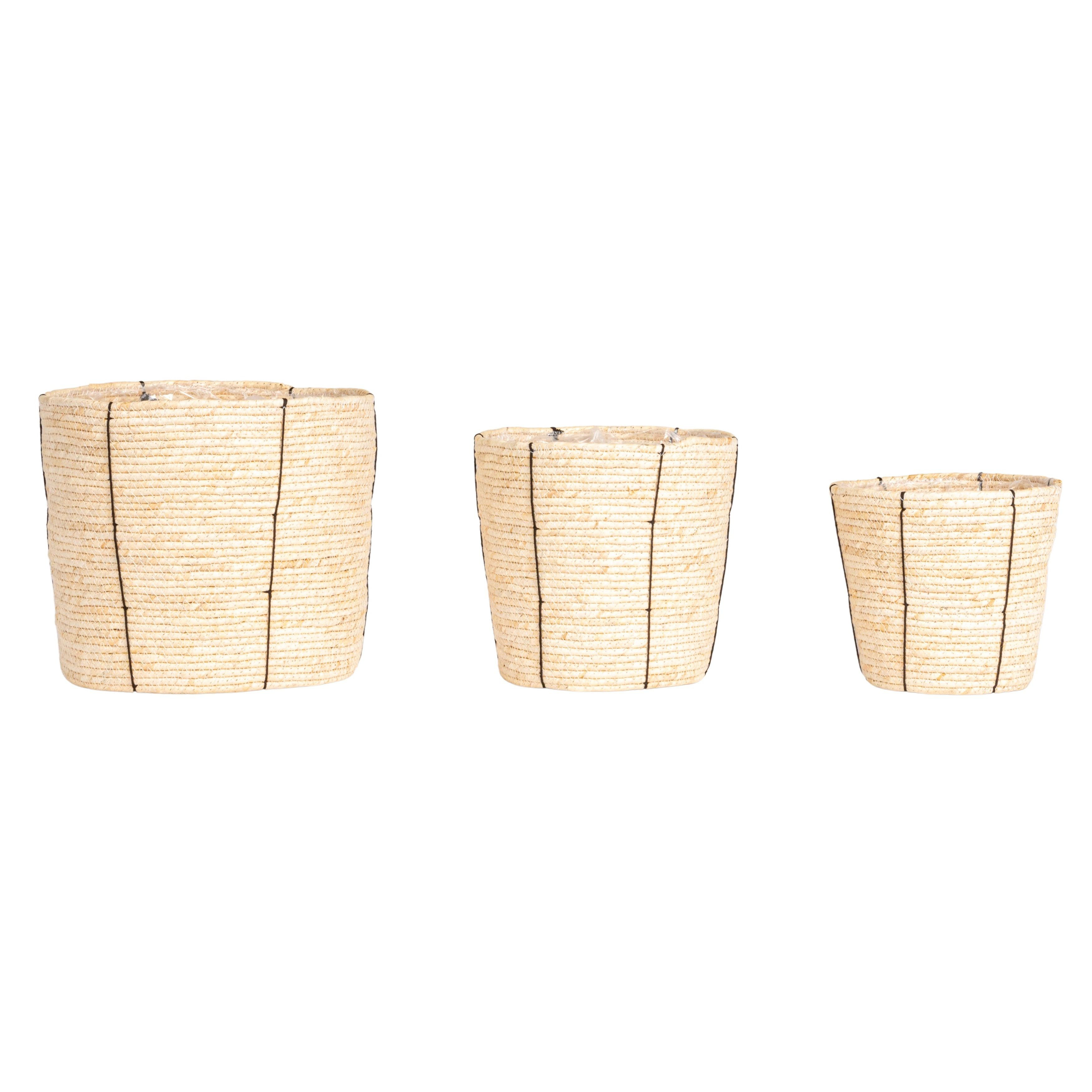 Household Essentials Round Handwoven Corn Rope Baskets with Thin ...