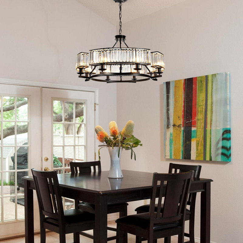 Lustre moderne en cristal 8 lumières 33 "Iolanda, Noir
