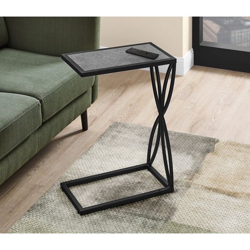 Table d'appoint, en forme de C, bout, côté, collation, stratifié gris, métal noir, contemporain, moderne