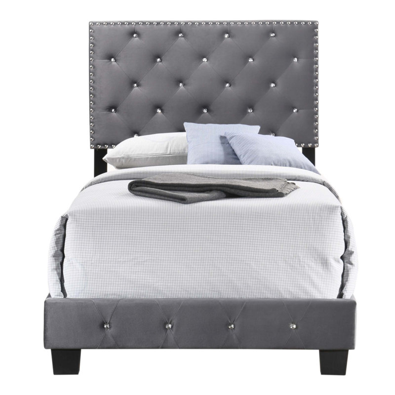 Lit rembourré en velours Glff Furniture Suffolk, Twin, Grey