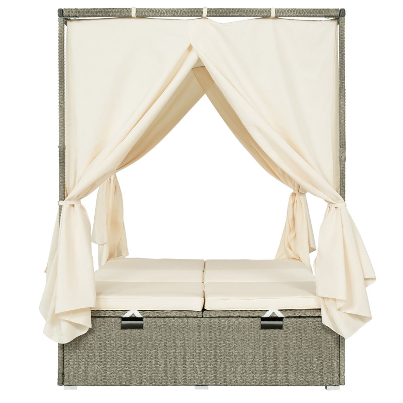 Lit de soleil réglable avec rideau, Beige