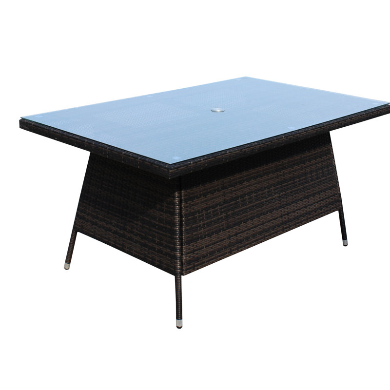 Table de salle à manger de patio rectangulaire avec surface en verre - cadre en aluminium, brun, protégé contre l'eau