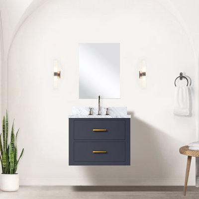 24 po L x P 18 po Meuble-lavabo bleu - comptoir en acrylique et miroir à fermeture en douceur